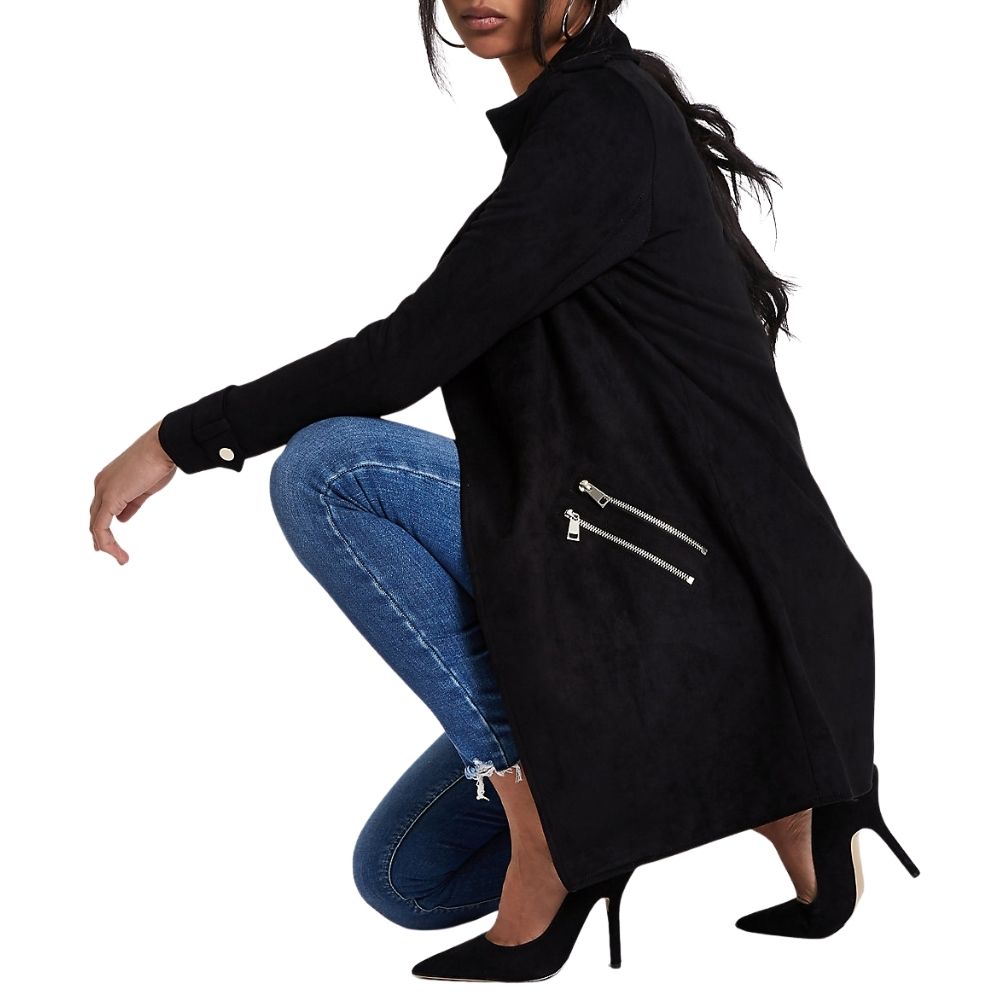 Arden Black Suede Leather Trench Coat