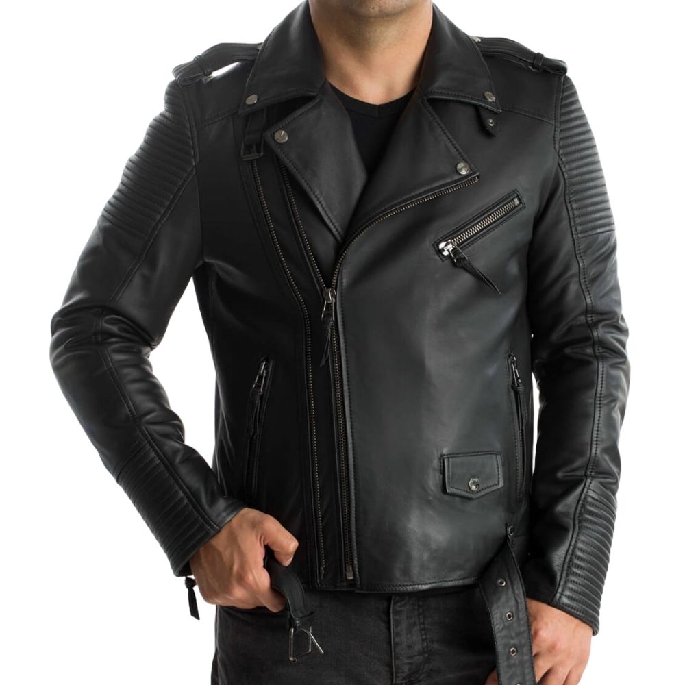 Donovan Black Motorcycle Leather Jacket