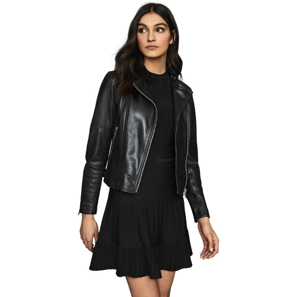 Aleena Black Racer Leather Jacket