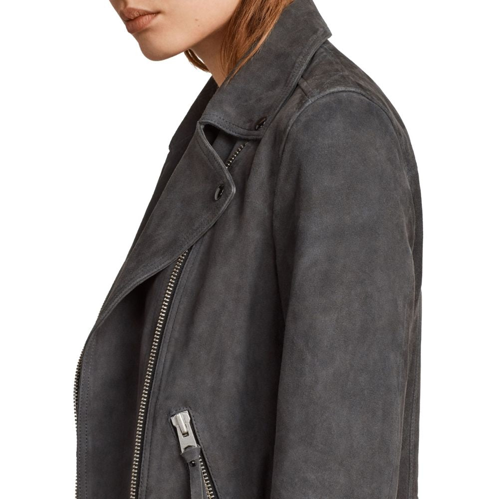 Camille Gray Suede Biker Leather Jacket