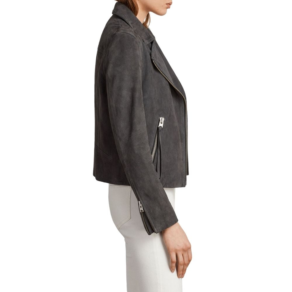 Camille Gray Suede Biker Leather Jacket