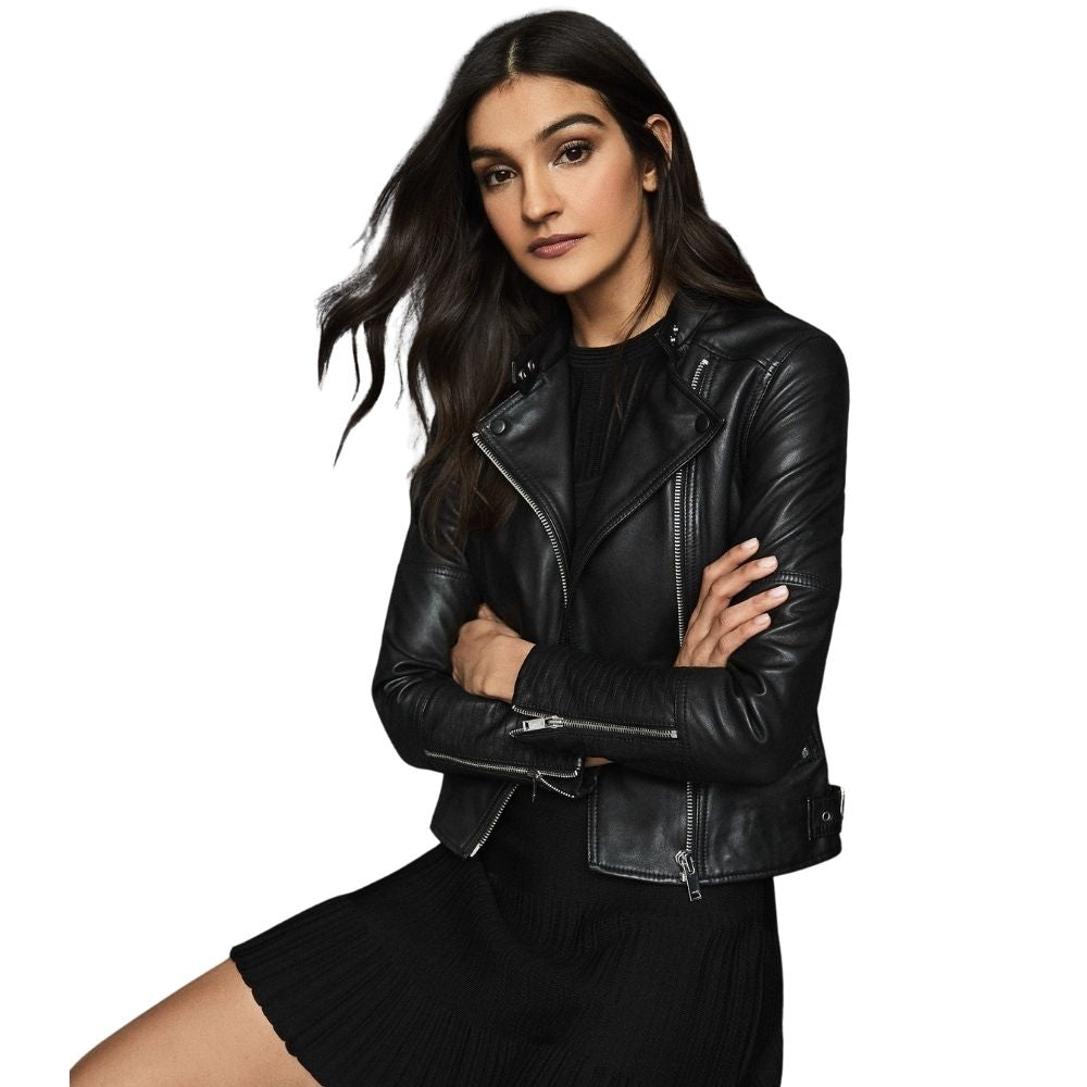 Aleena Black Racer Leather Jacket