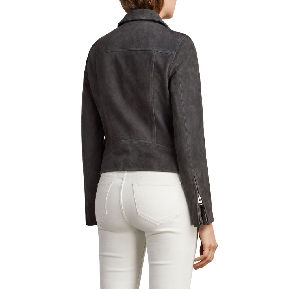 Camille Gray Suede Biker Leather Jacket