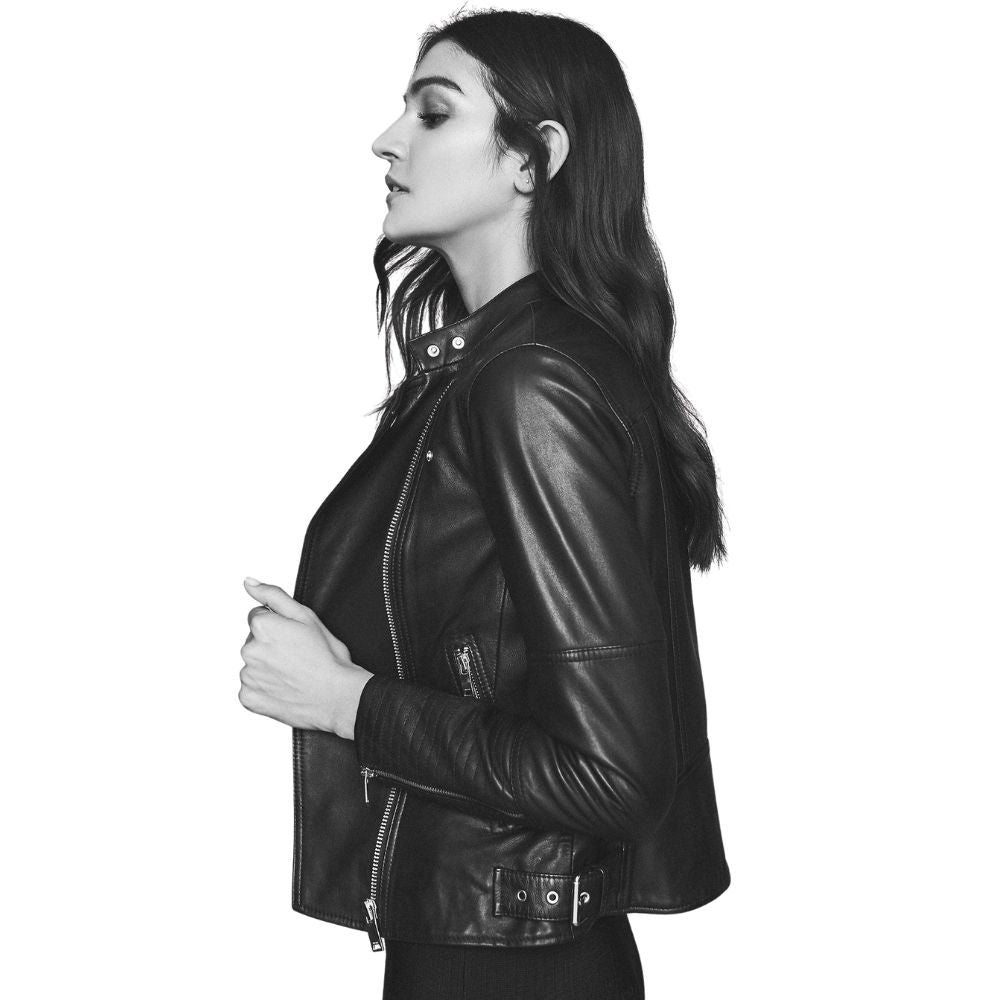 Aleena Black Racer Leather Jacket