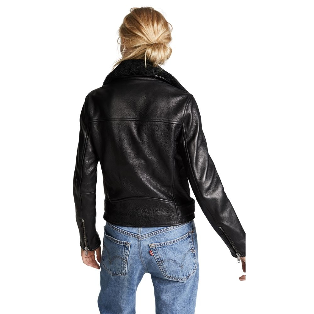 Ayden Black Fur Biker Leather Jacket