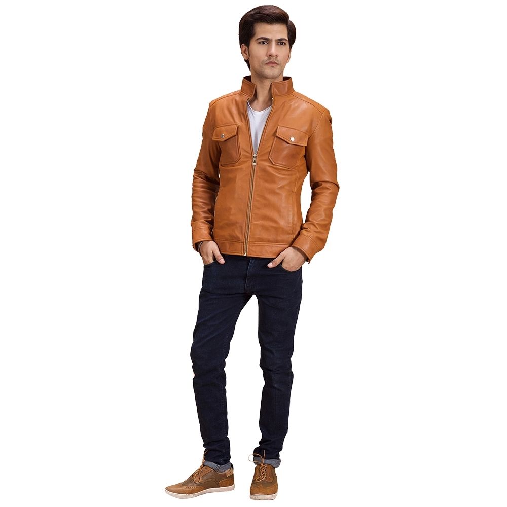 Kareem Tan Racer Leather Jacket