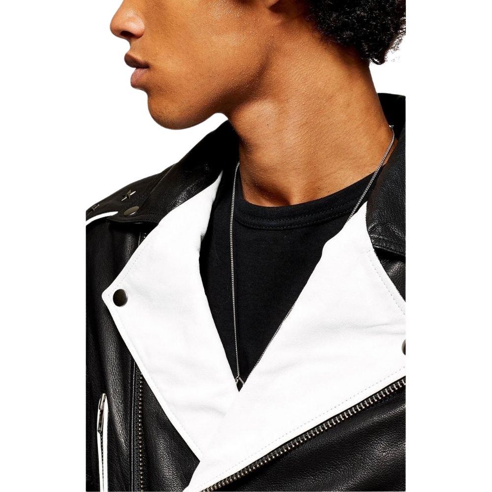 Ezra Black And White Biker Leather Jacket