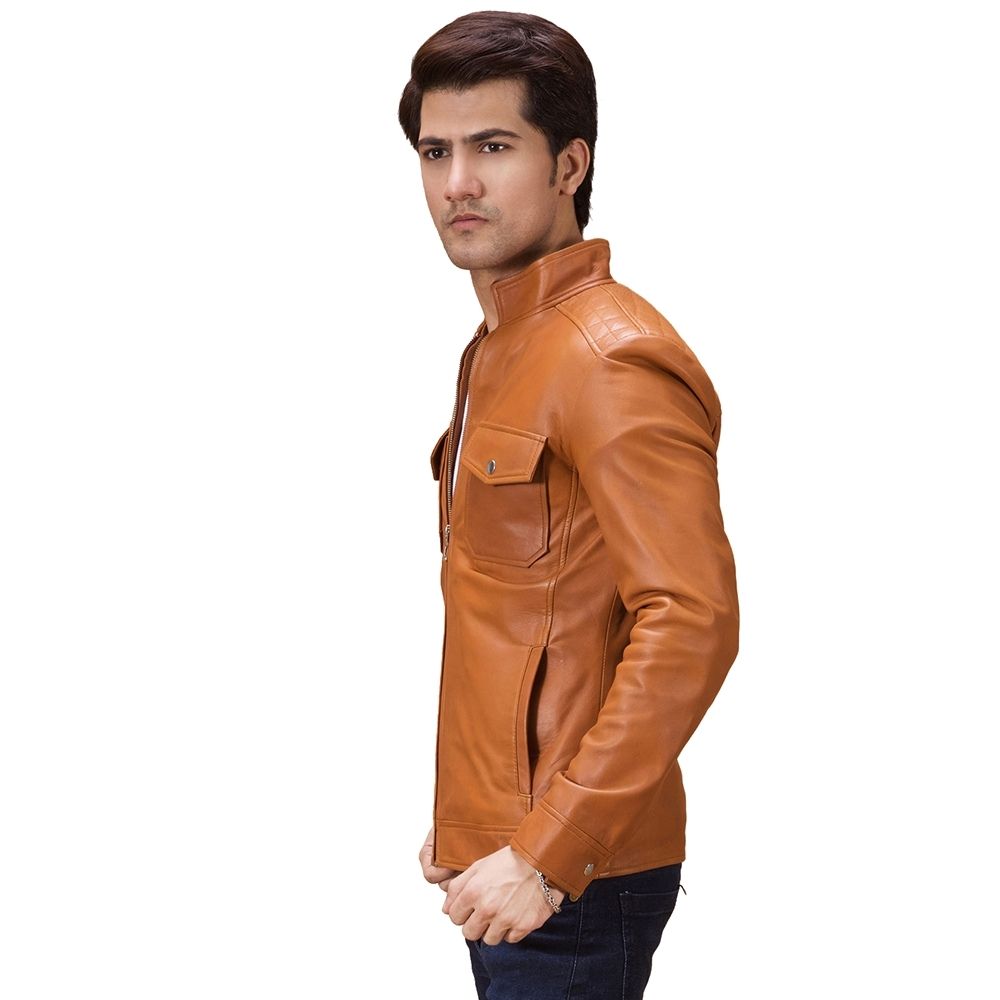 Kareem Tan Racer Leather Jacket