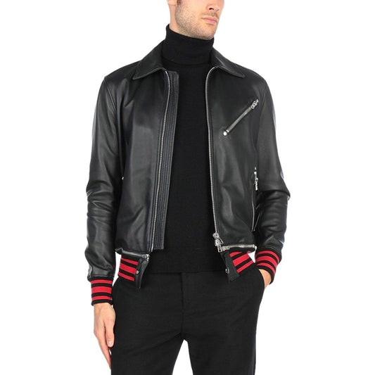 Galan Black Bomber Leather Jacket