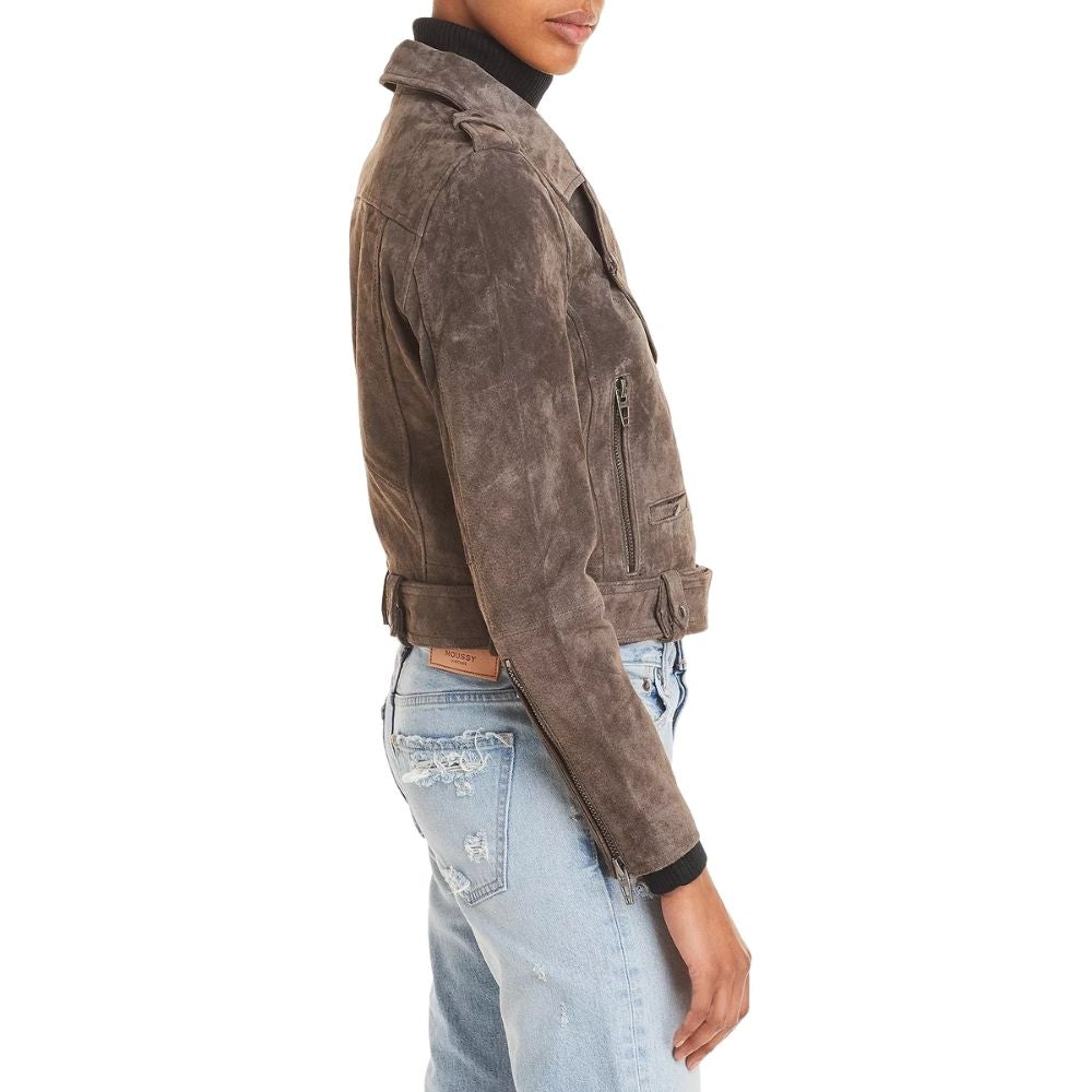 Cora Taupe Suede Biker Leather Jacket