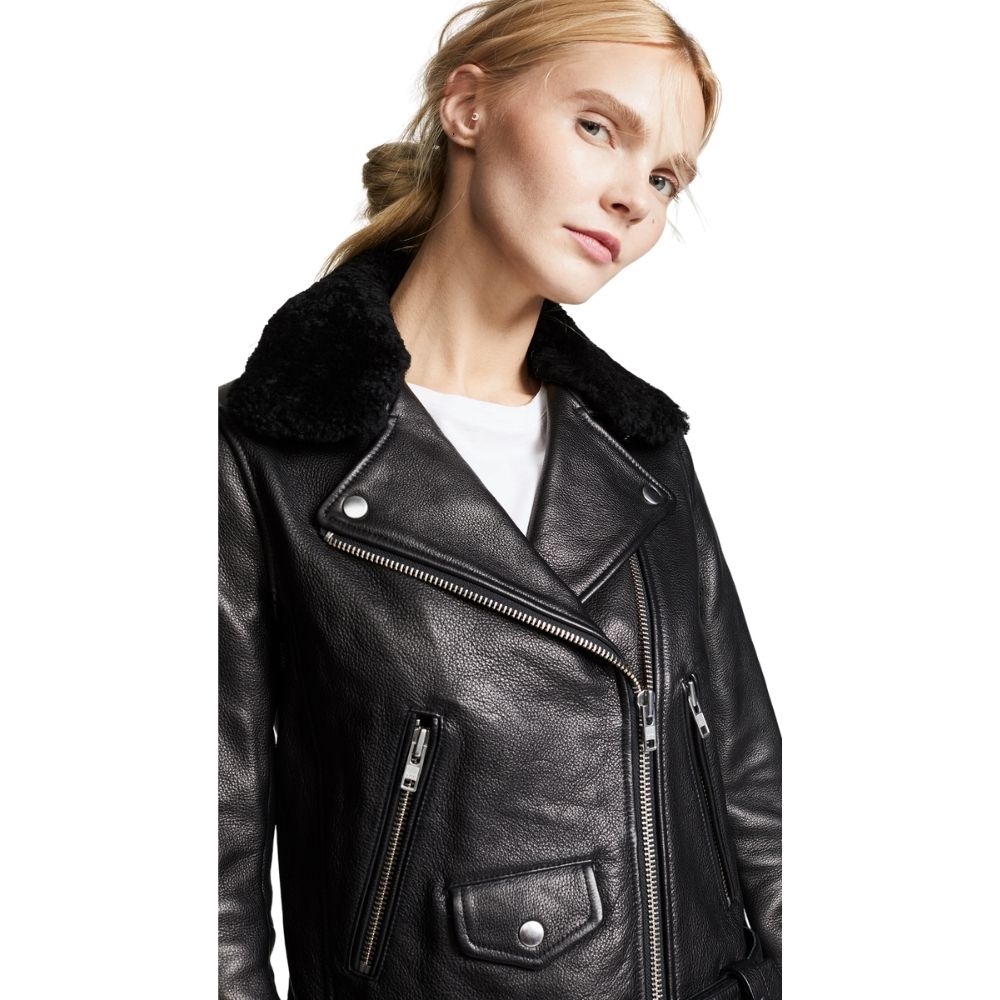 Ayden Black Fur Biker Leather Jacket