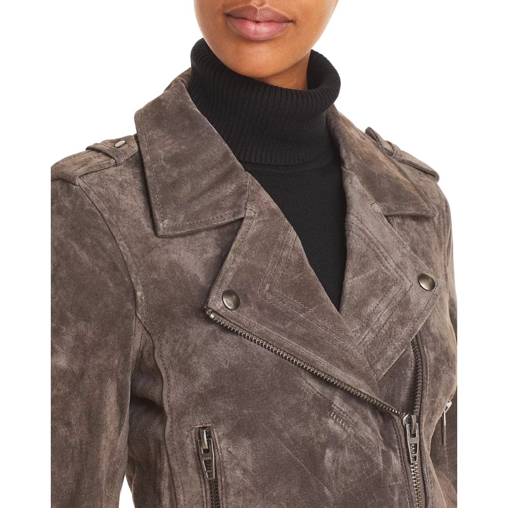 Cora Taupe Suede Biker Leather Jacket