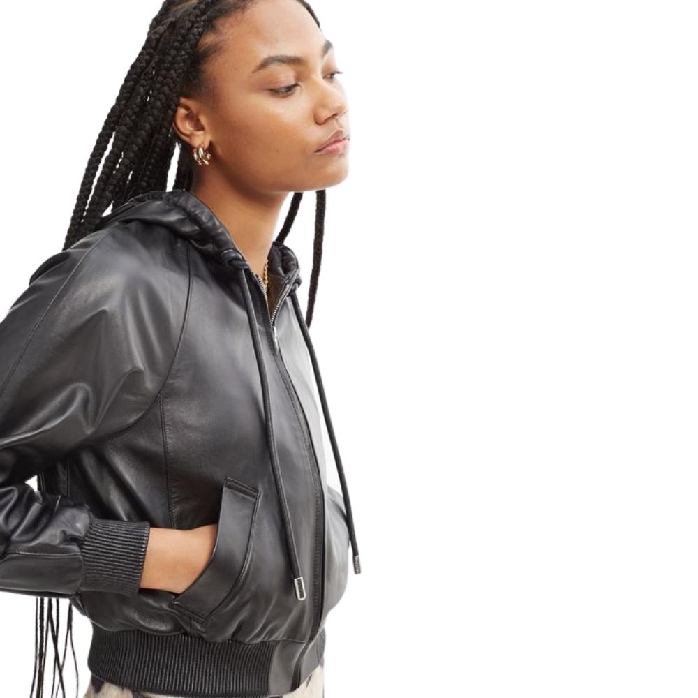 Arielle Black Bomber Leather Jacket