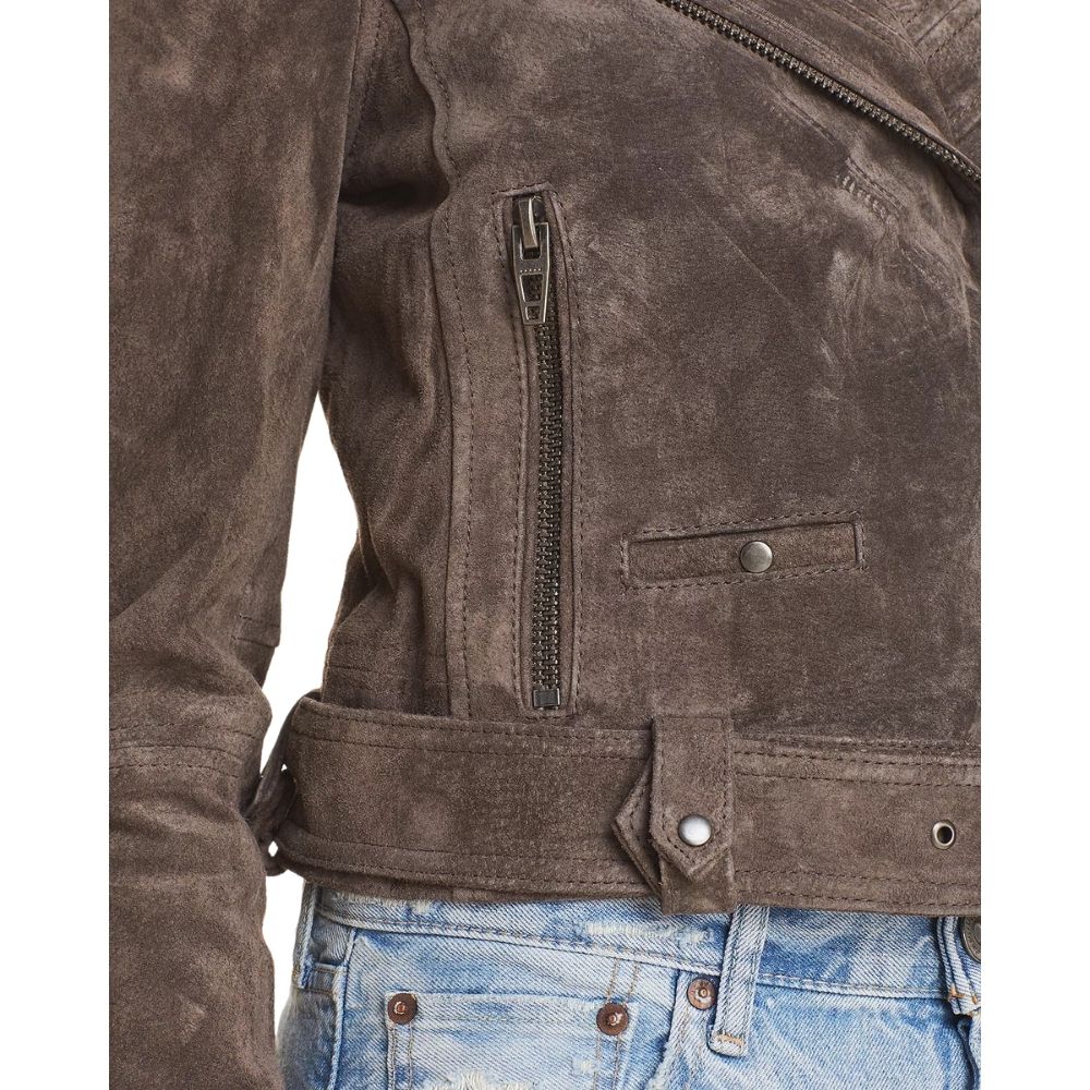 Cora Taupe Suede Biker Leather Jacket