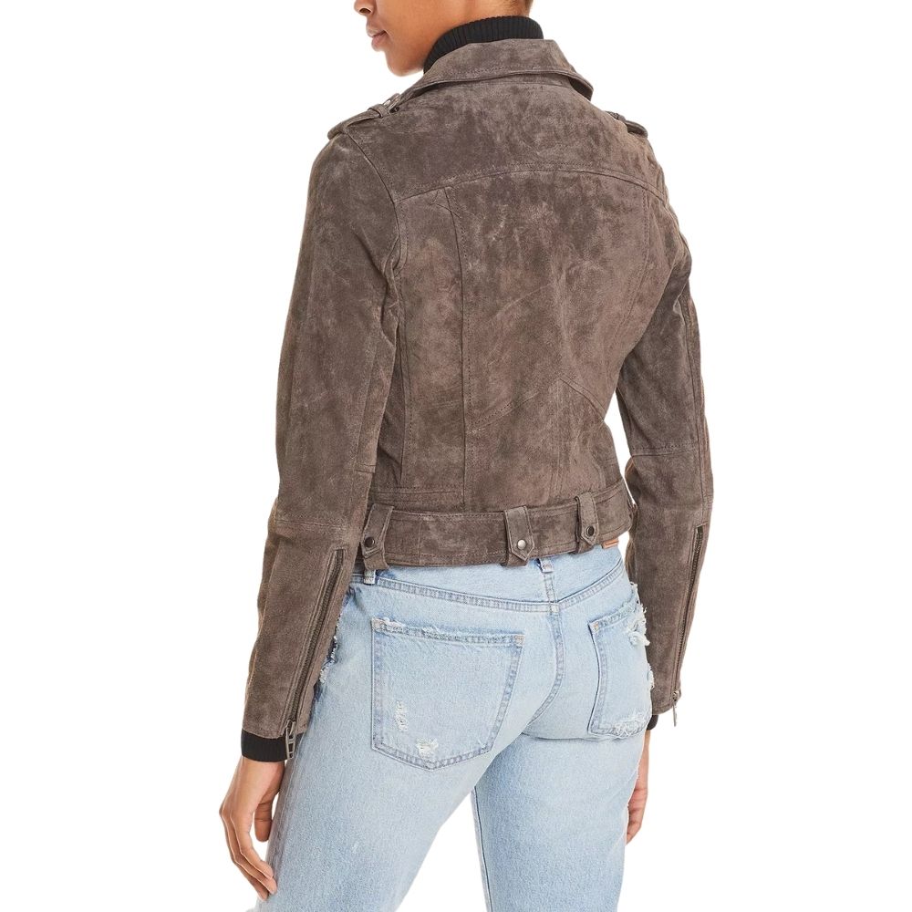 Cora Taupe Suede Biker Leather Jacket