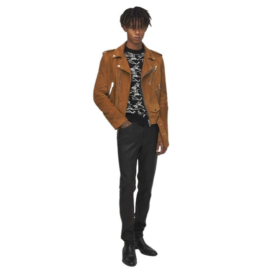 Leonardo Tan Suede Biker Leather Jacket