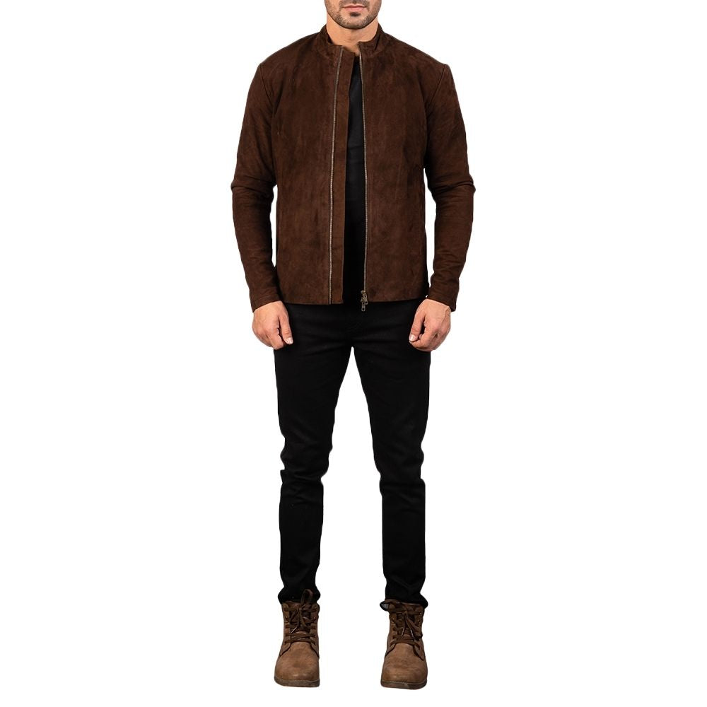 Lawrence Brown Suede Racer Leather Jacket