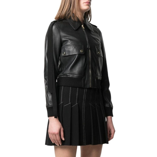 Ainsley Black Bomber Leather Jacket