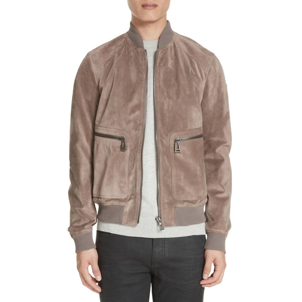 Anthony Beige Suede Bomber Leather Jacket