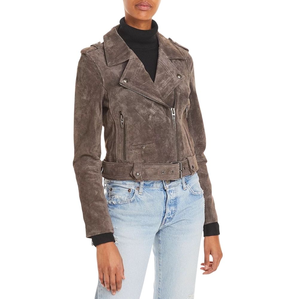 Cora Taupe Suede Biker Leather Jacket