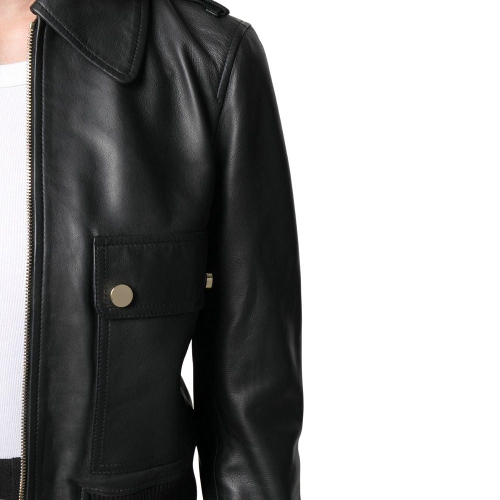 Ainsley Black Bomber Leather Jacket