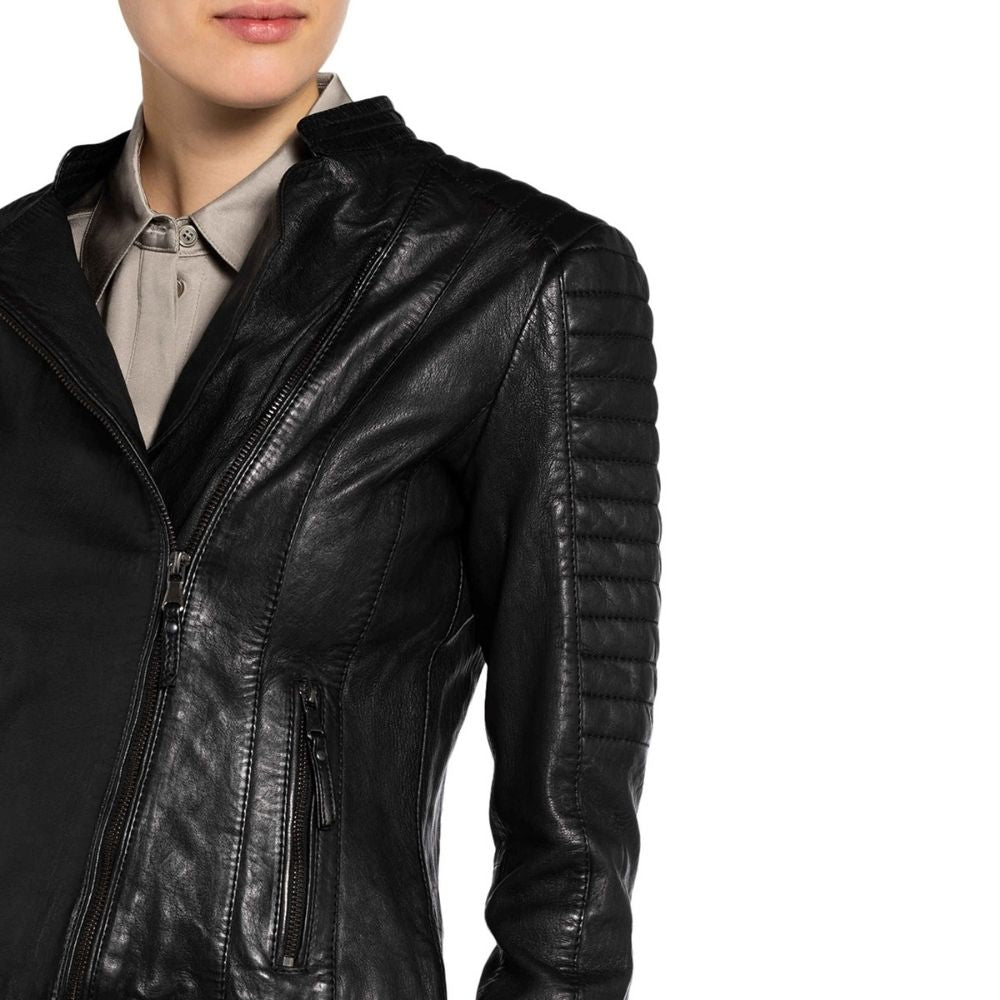 Alejandra Black Quilted Racer Leather Jacket