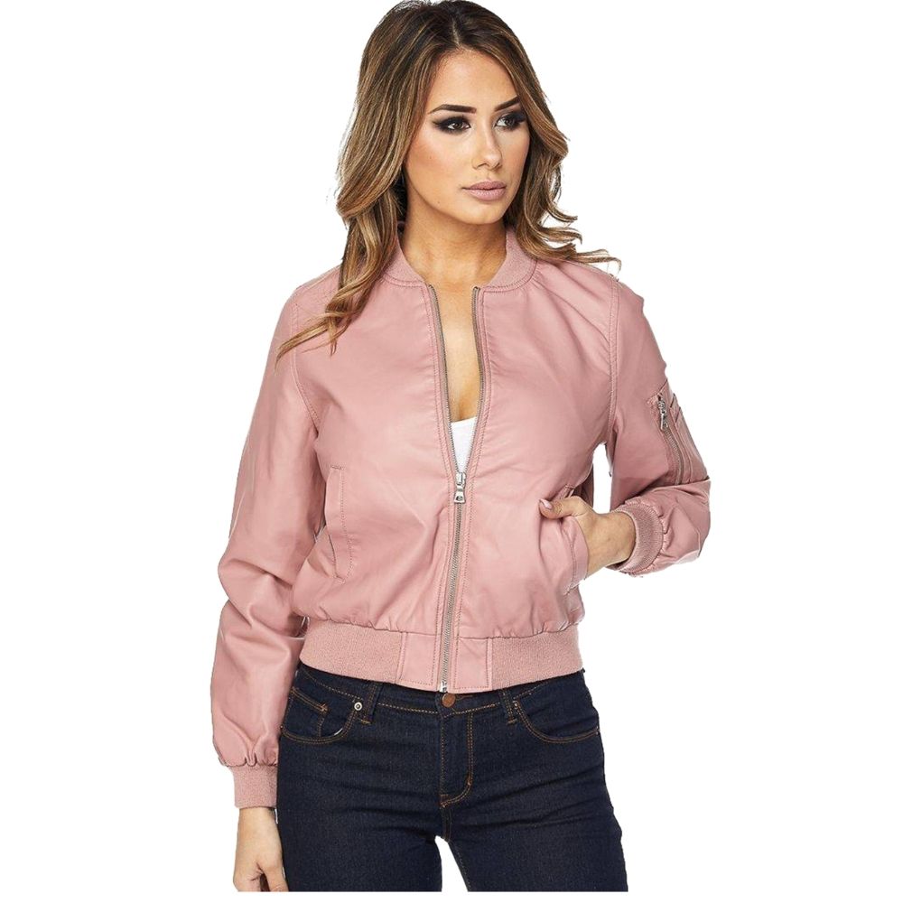 Allie Pink Bomber Leather Jacket