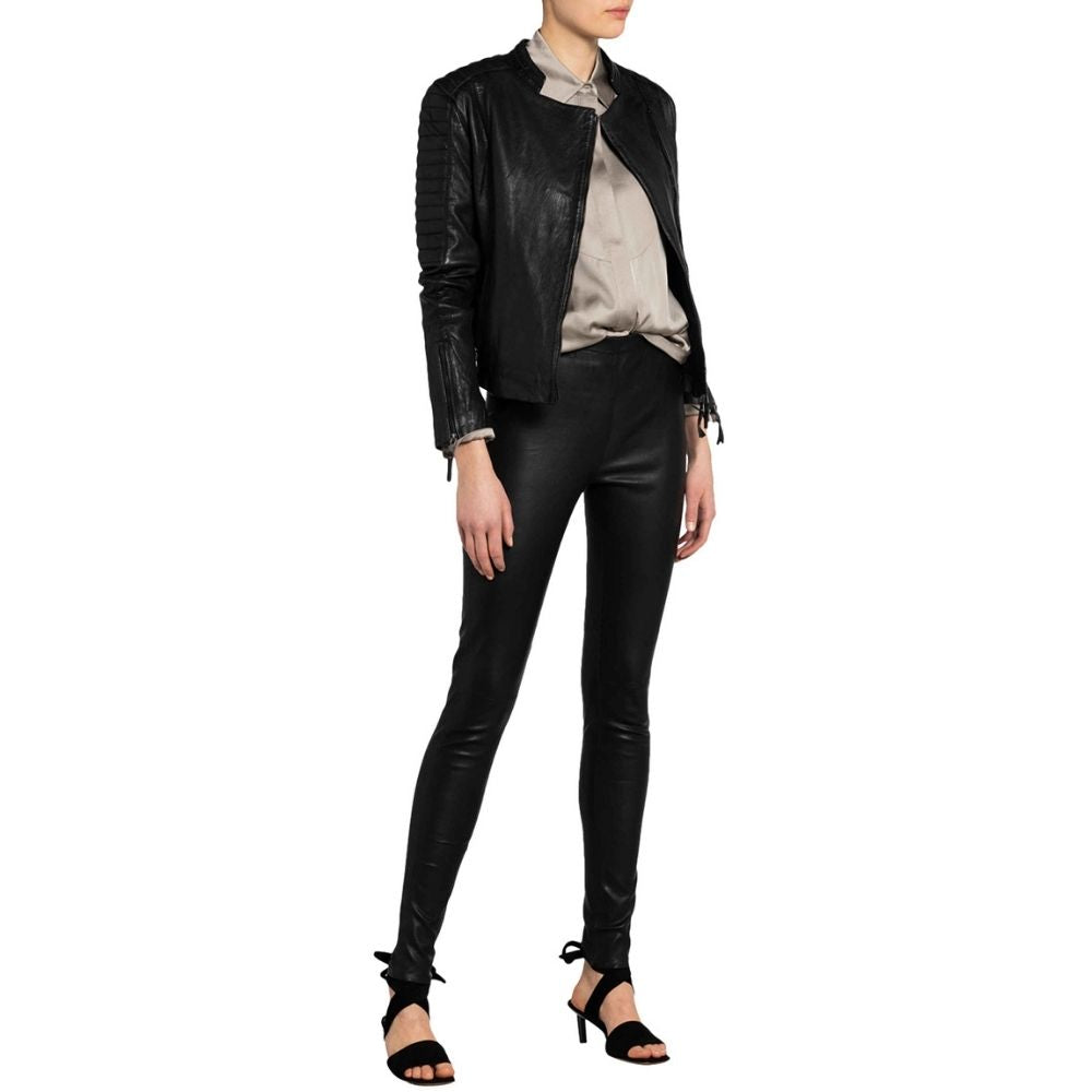 Alejandra Black Quilted Racer Leather Jacket