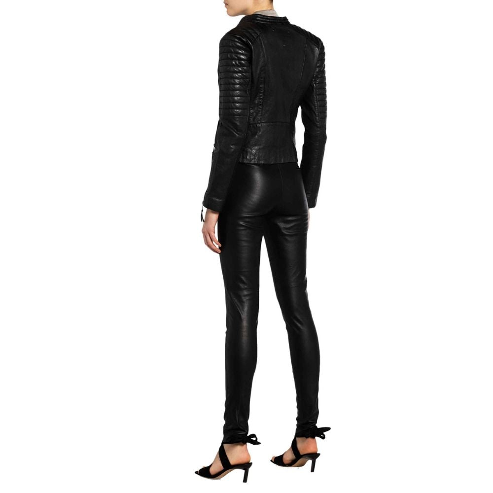 Alejandra Black Quilted Racer Leather Jacket