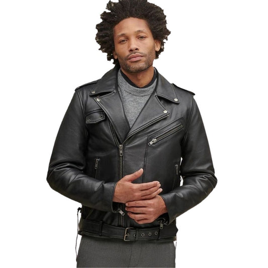 Miles Black Biker Leather Jacket