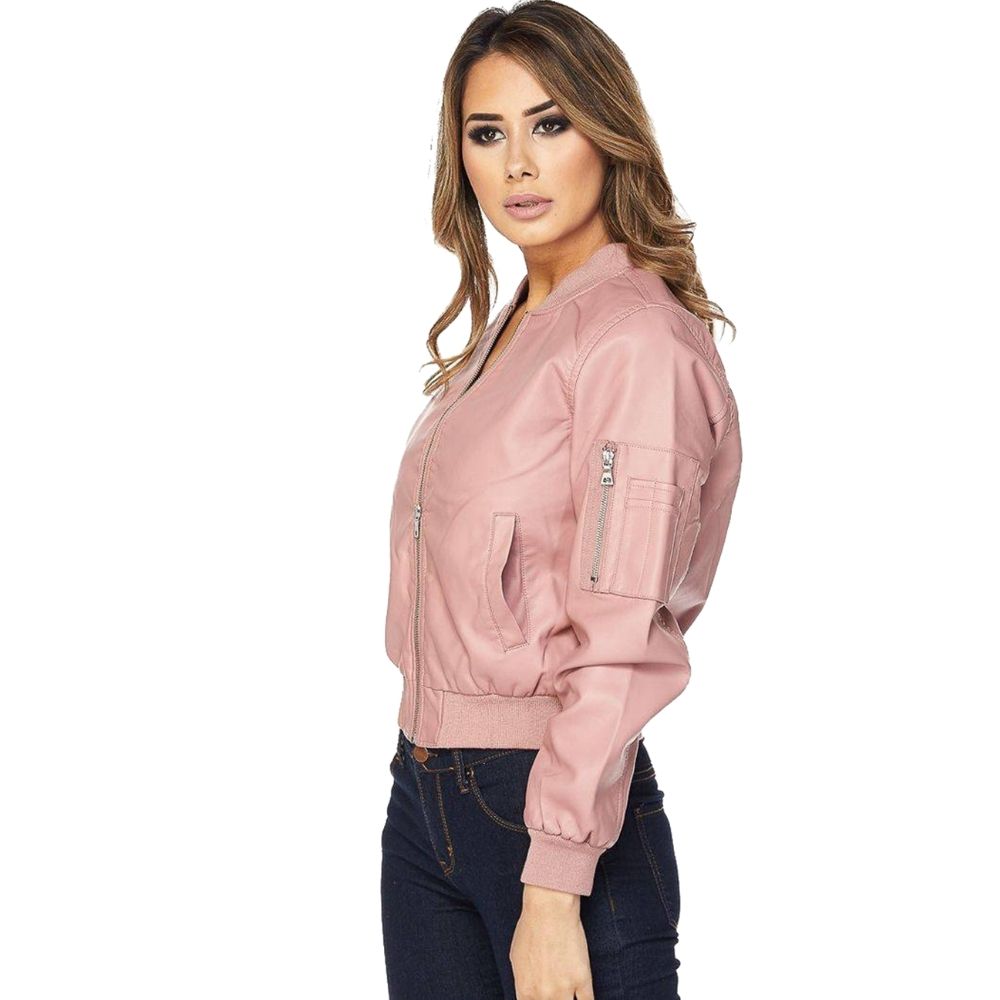 Allie Pink Bomber Leather Jacket