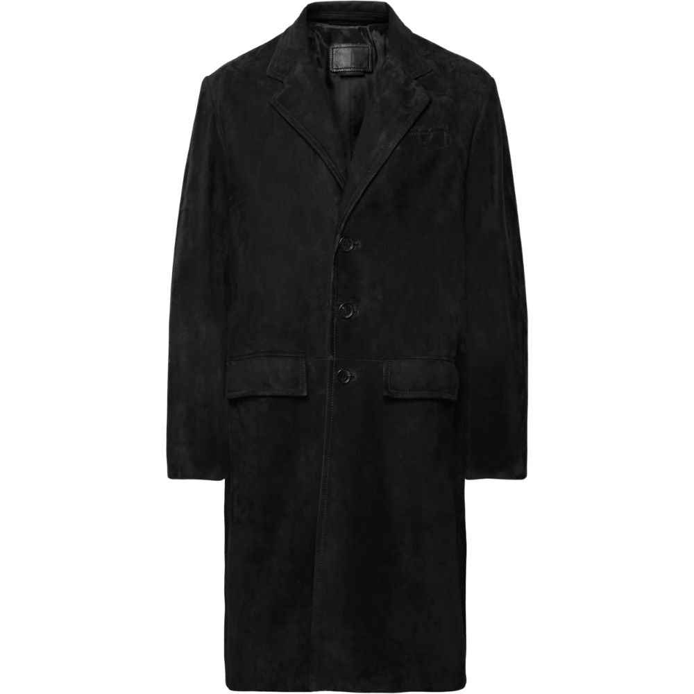 Mitchel Black Suede Leather Trench Coat