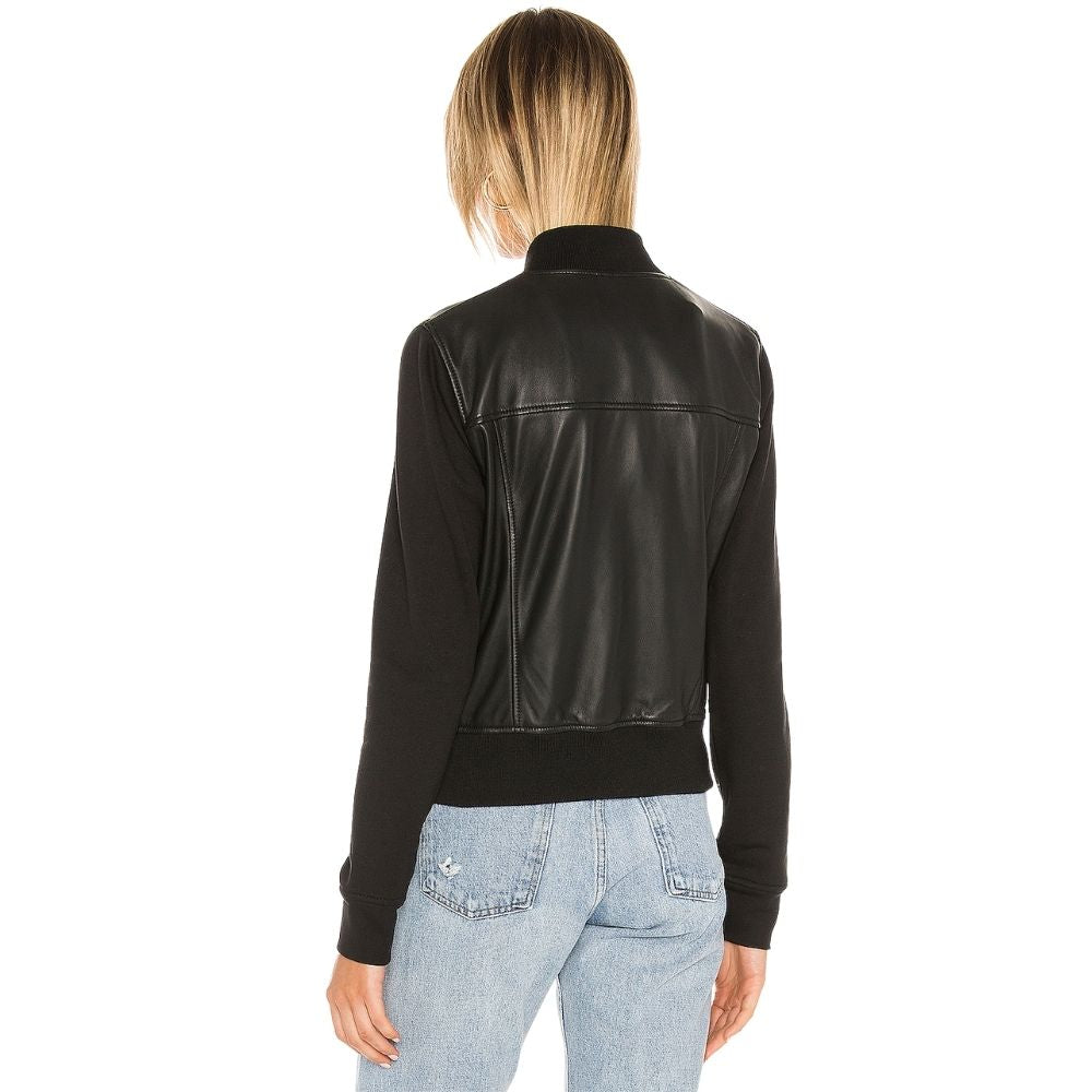 Alessandra Black Bomber Leather Jacket