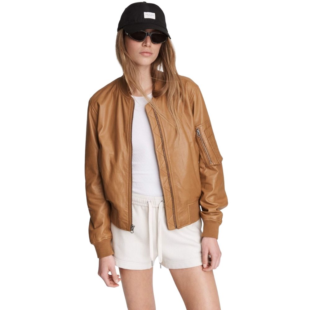 Avianna Brown Bomber Leather Jacket