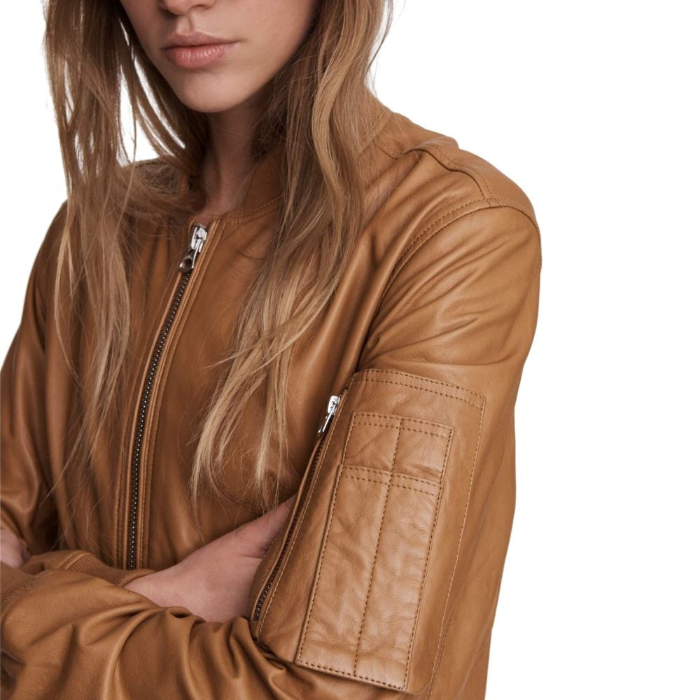 Avianna Brown Bomber Leather Jacket