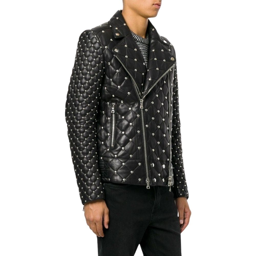 Jace Black Studded Biker Leather Jacket