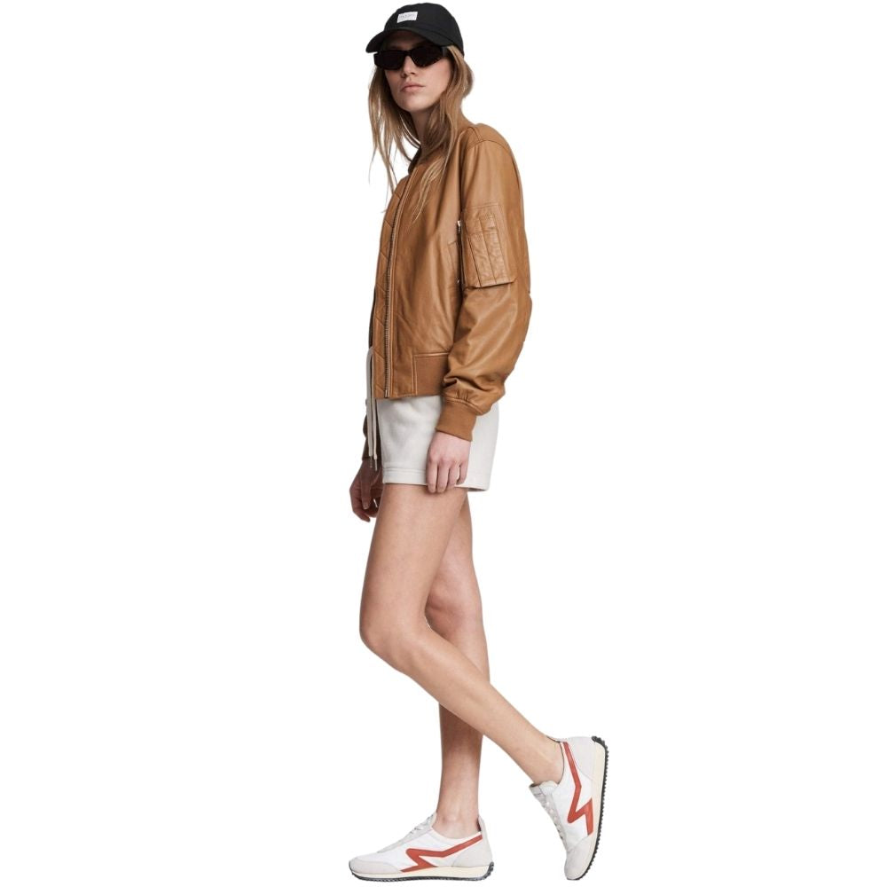 Avianna Brown Bomber Leather Jacket