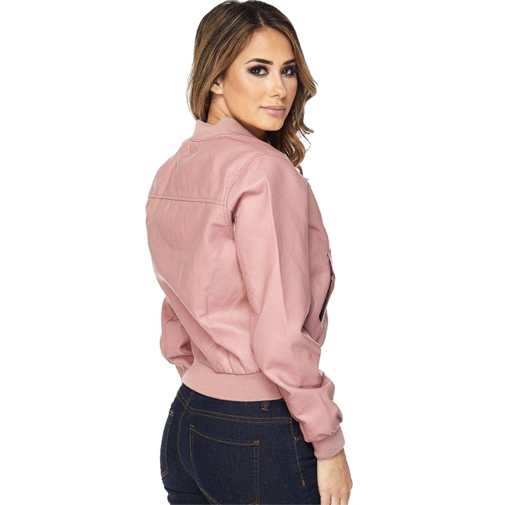 Allie Pink Bomber Leather Jacket