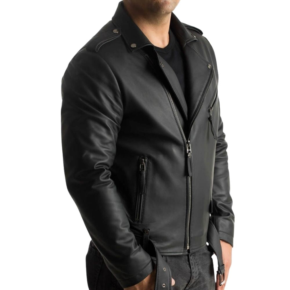 Cameron Black Biker Leather Jacket