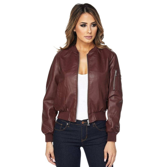 Alicia Maroon Bomber Leather Jacket