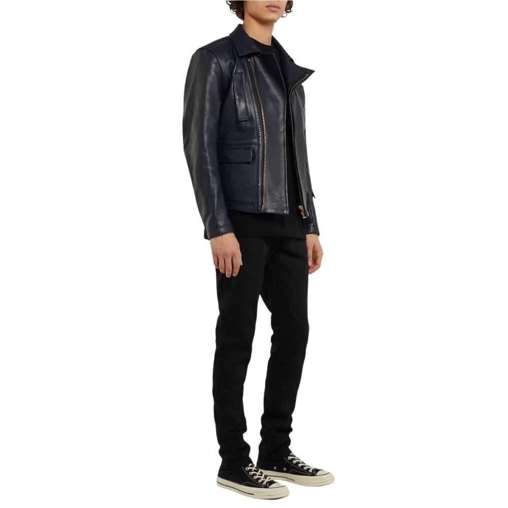 Ezekiel Blue Biker Leather Jacket