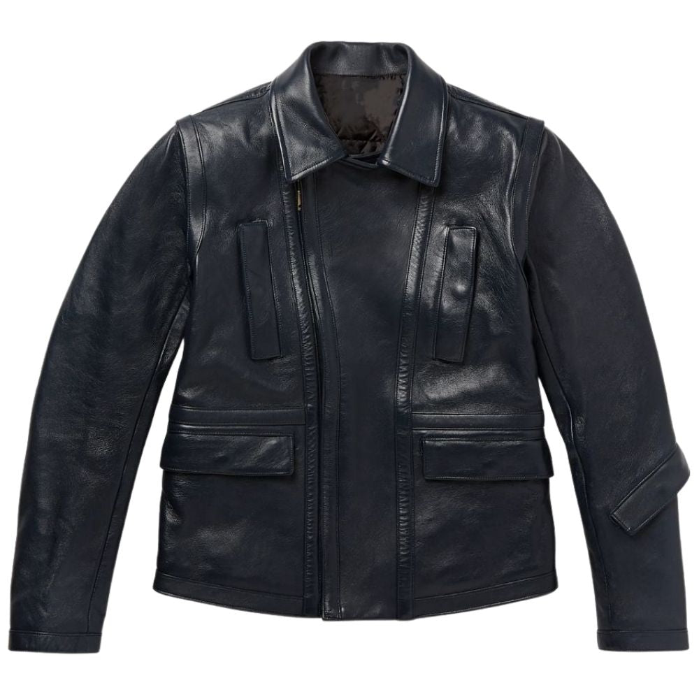 Ezekiel Blue Biker Leather Jacket