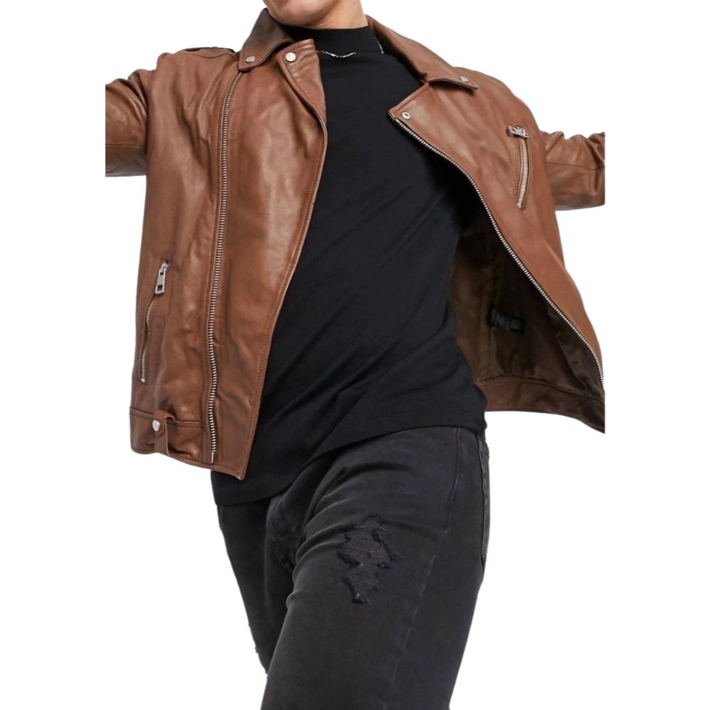 Roman Brown Biker Leather Jacket