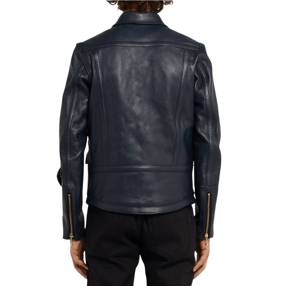 Ezekiel Blue Biker Leather Jacket