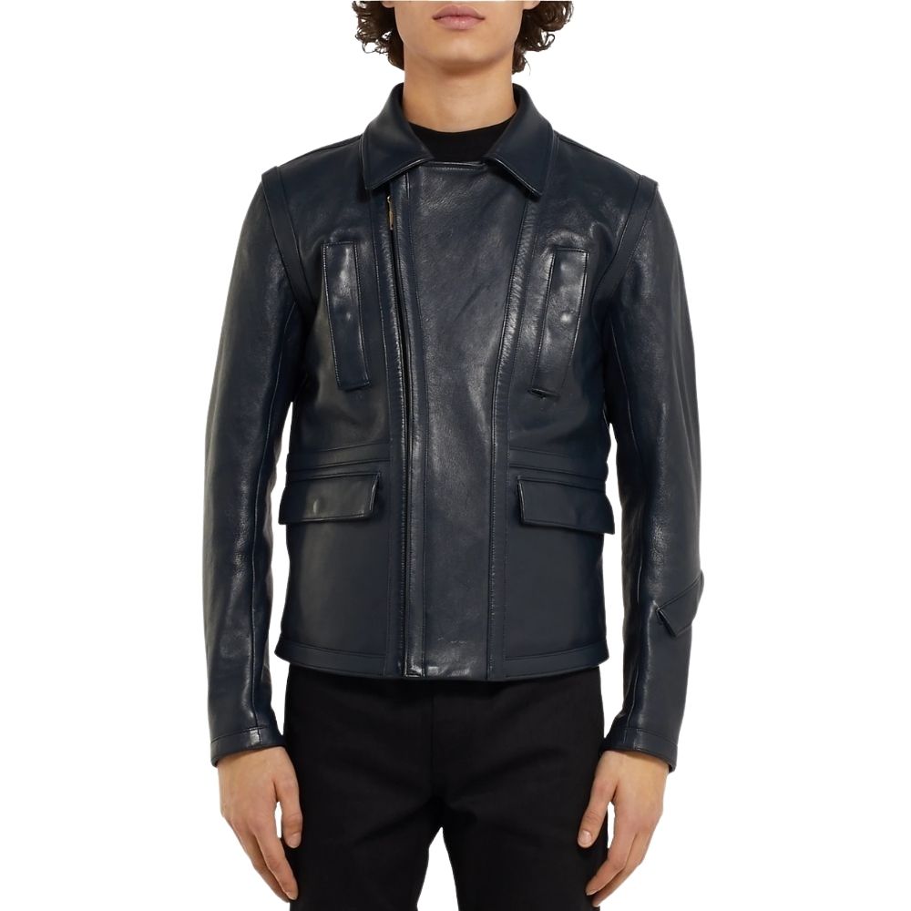 Ezekiel Blue Biker Leather Jacket