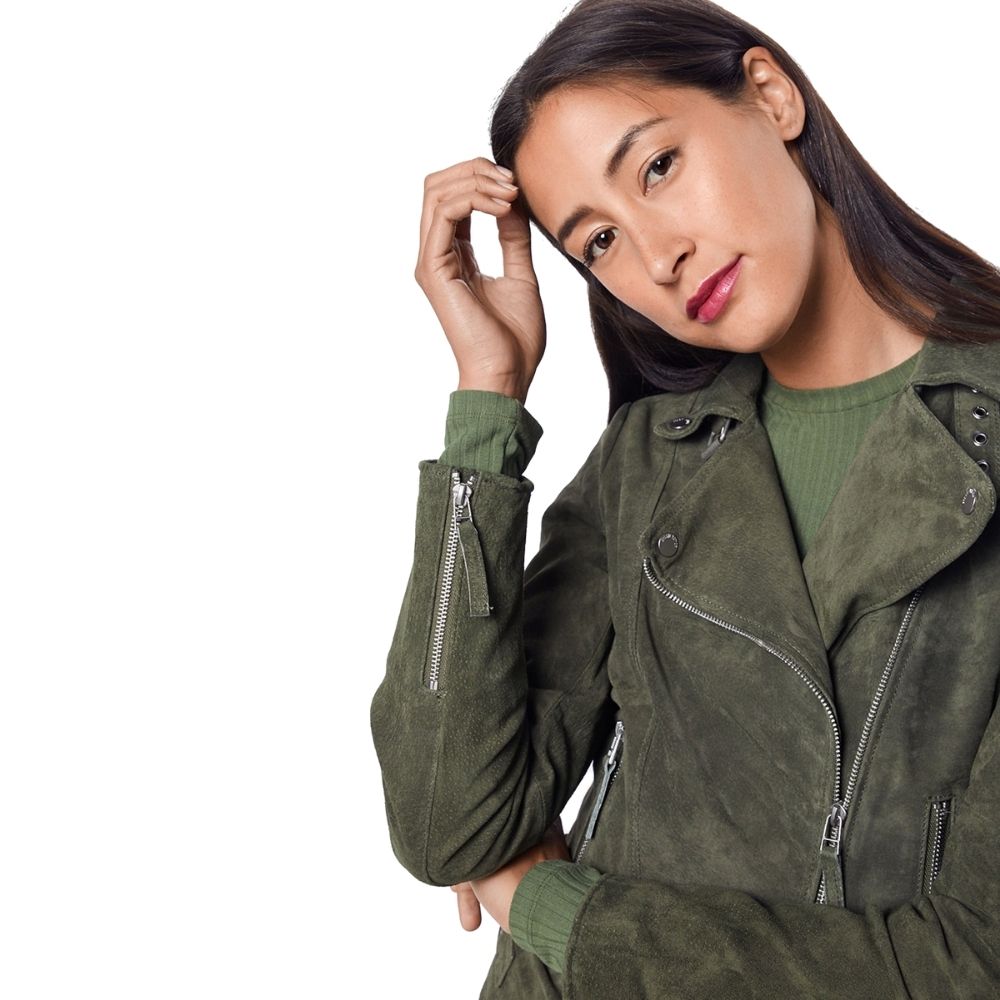 Elianna Green Suede Motorcycle Leather Jacket