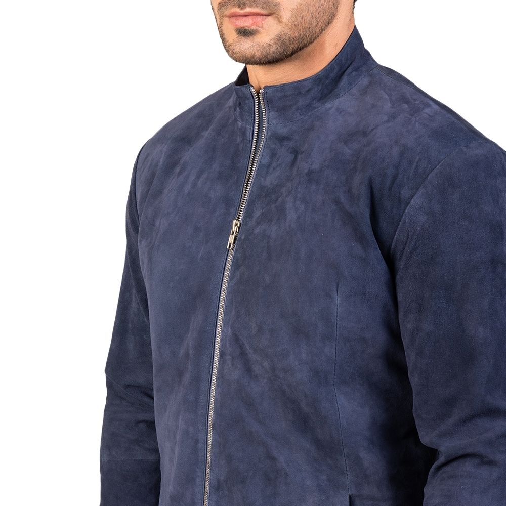 Nathanael Blue Suede Racer Leather Jacket