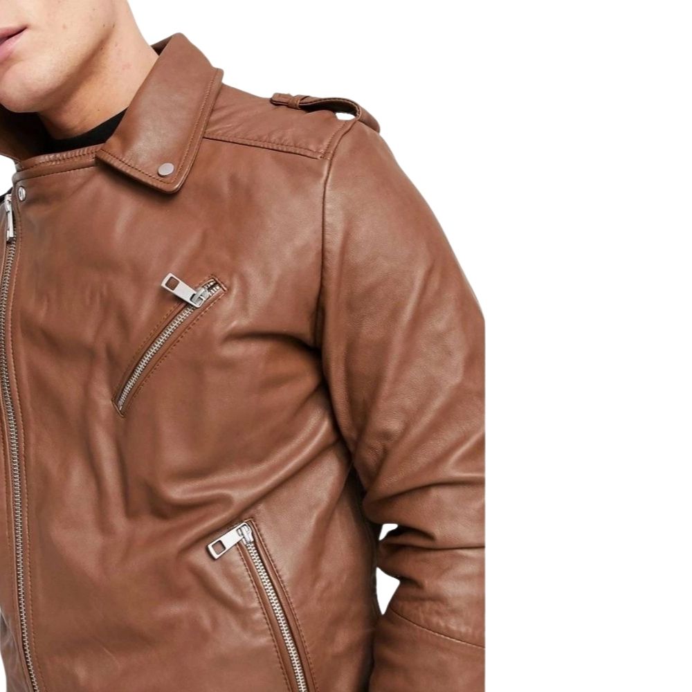 Roman Brown Biker Leather Jacket