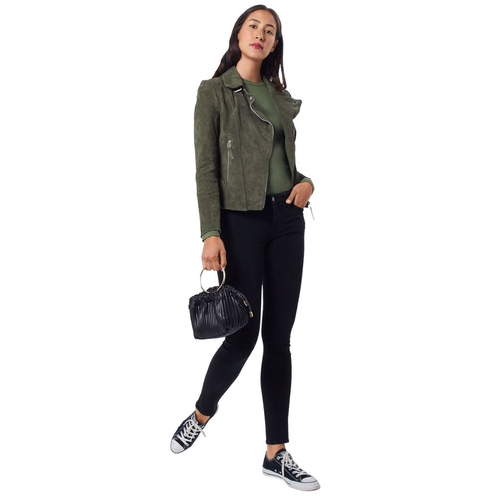 Elianna Green Suede Motorcycle Leather Jacket