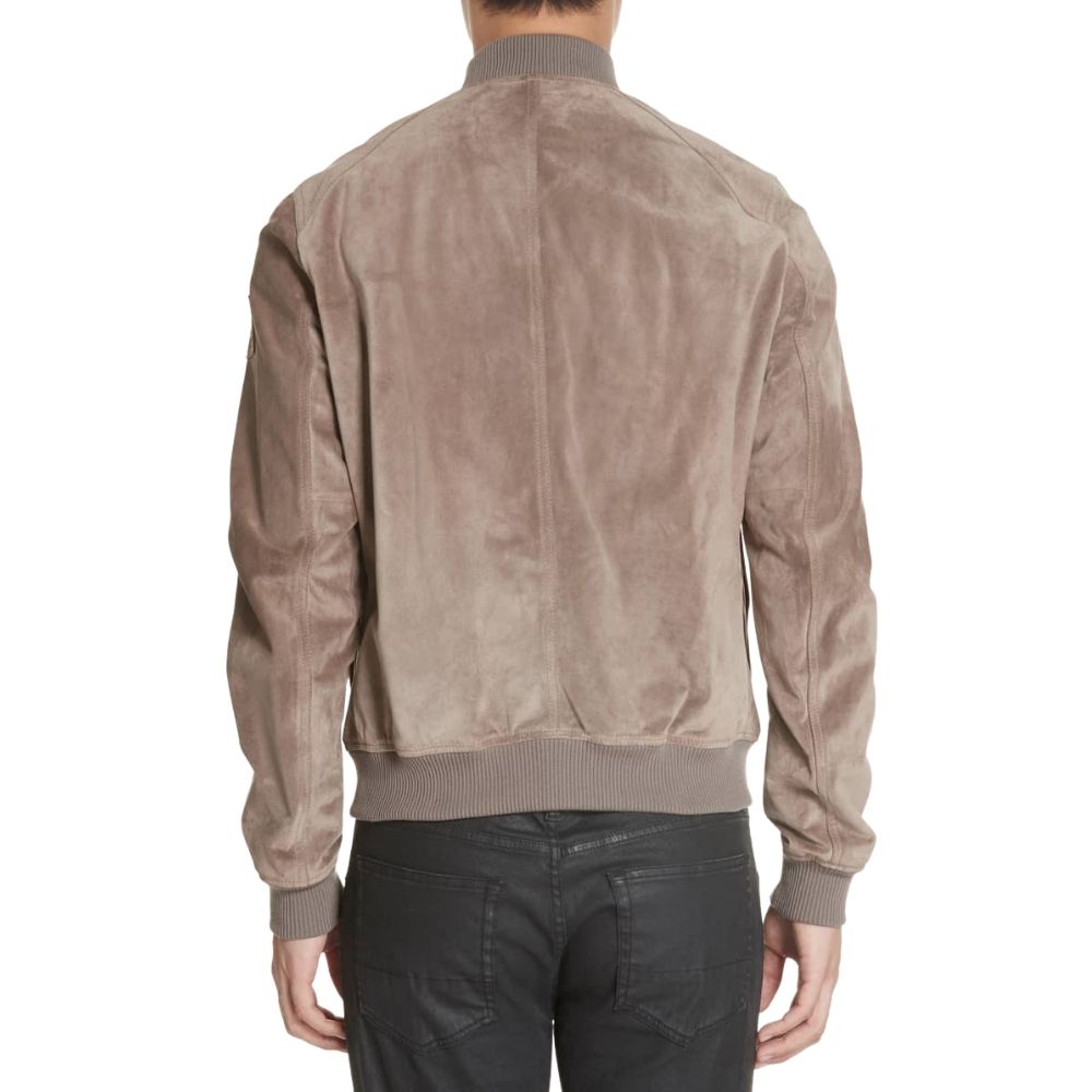 Anthony Beige Suede Bomber Leather Jacket